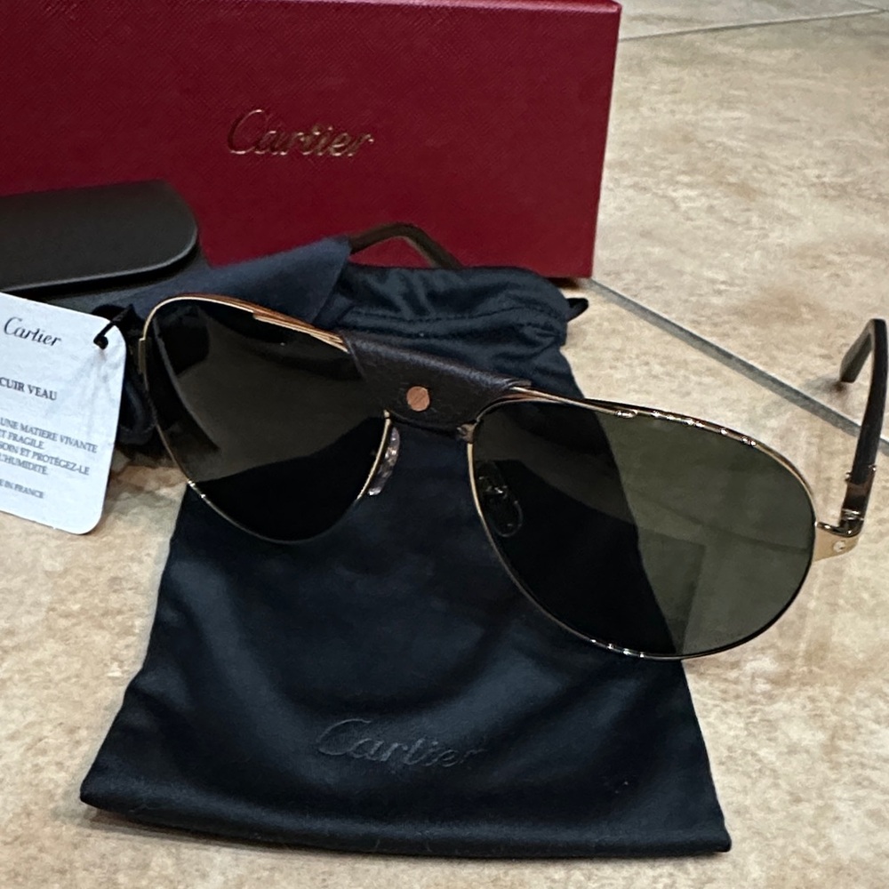 Cartier Gold and Black Aviator Sunglasses